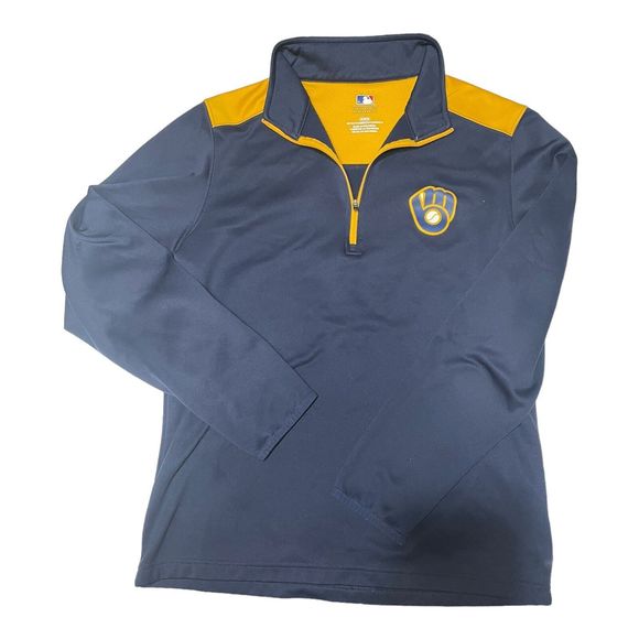 Milwaukee Brewers Qtr Zip Lightweight Pullover- MLB Licensed Mens Medium - Picture 3 of 11